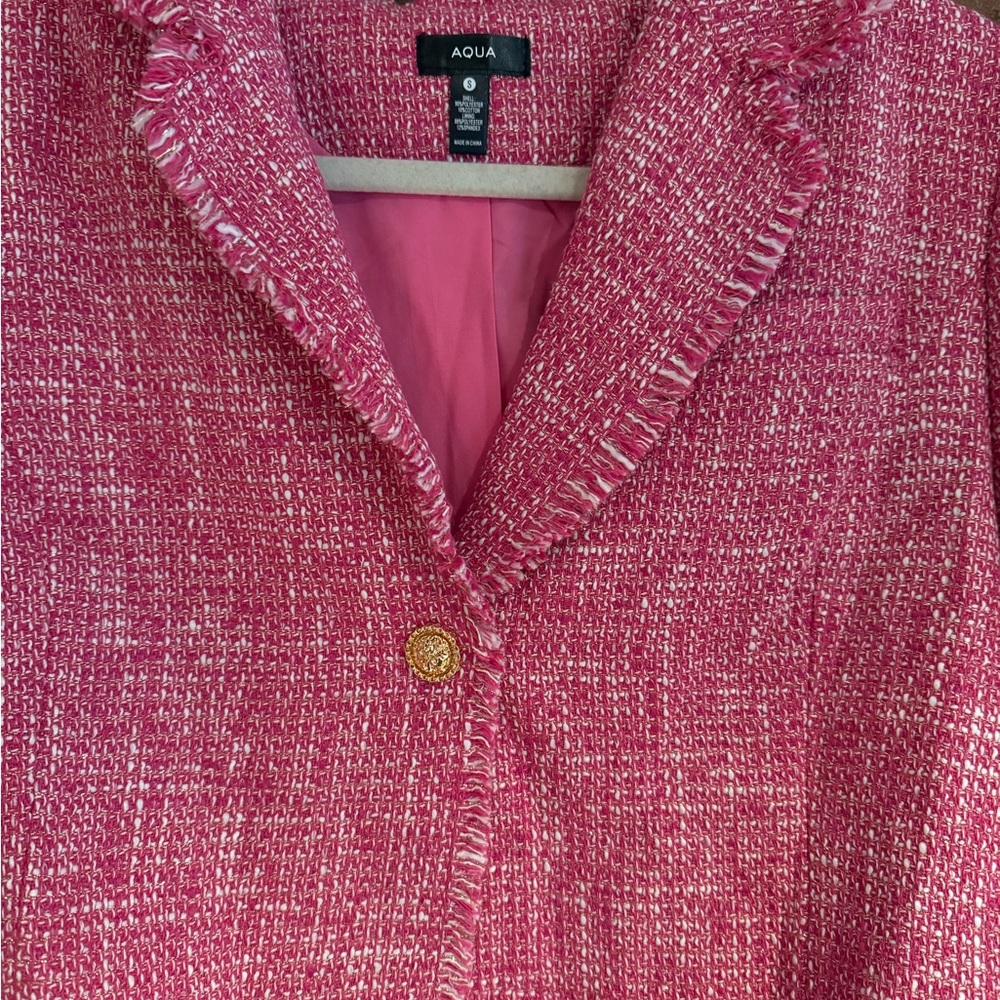 Aqua Pink Tweed Blazer with Notched Lapel - Picture 2 of 4